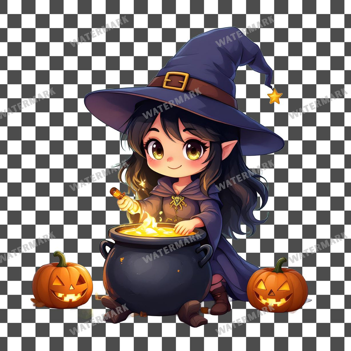 Chibi Witch Brewing Clipart Pngs