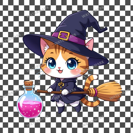 Chibi Witch Cat Clipart Pngs