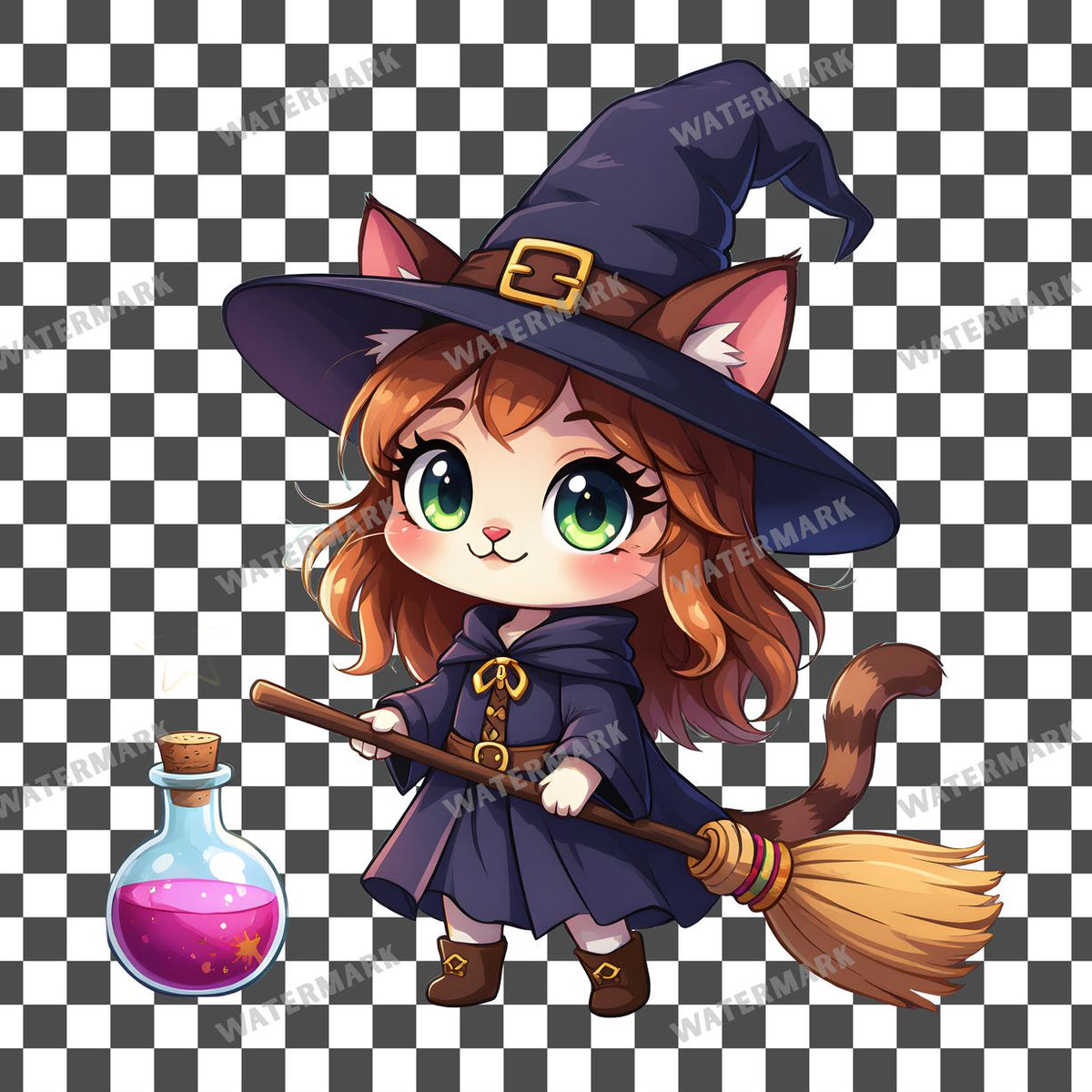 Chibi Witch Cat Clipart Pngs