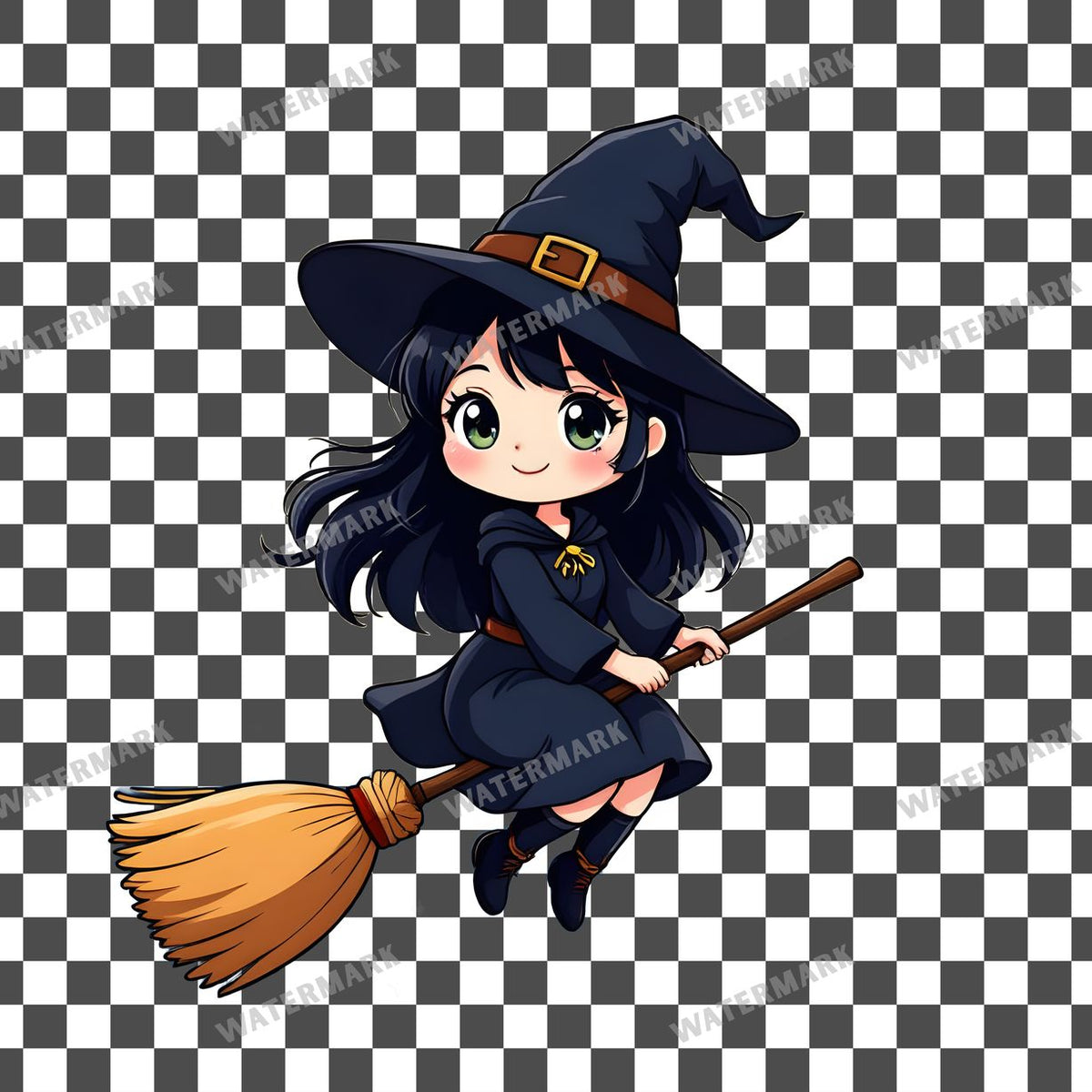 Chibi Witch Flying Clipart Pngs
