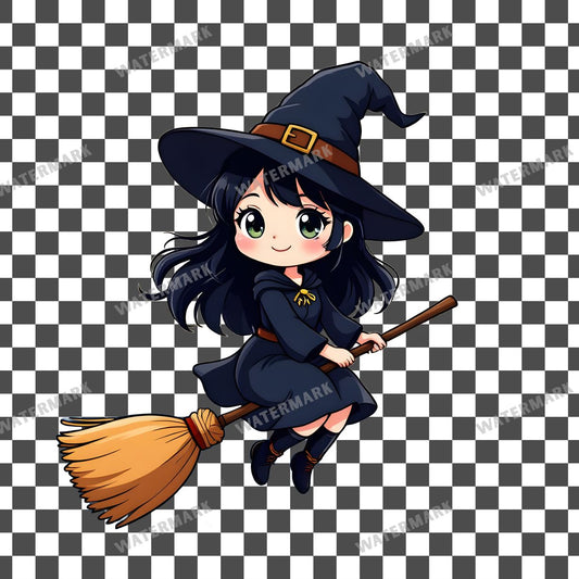 Chibi Witch Flying Clipart Pngs