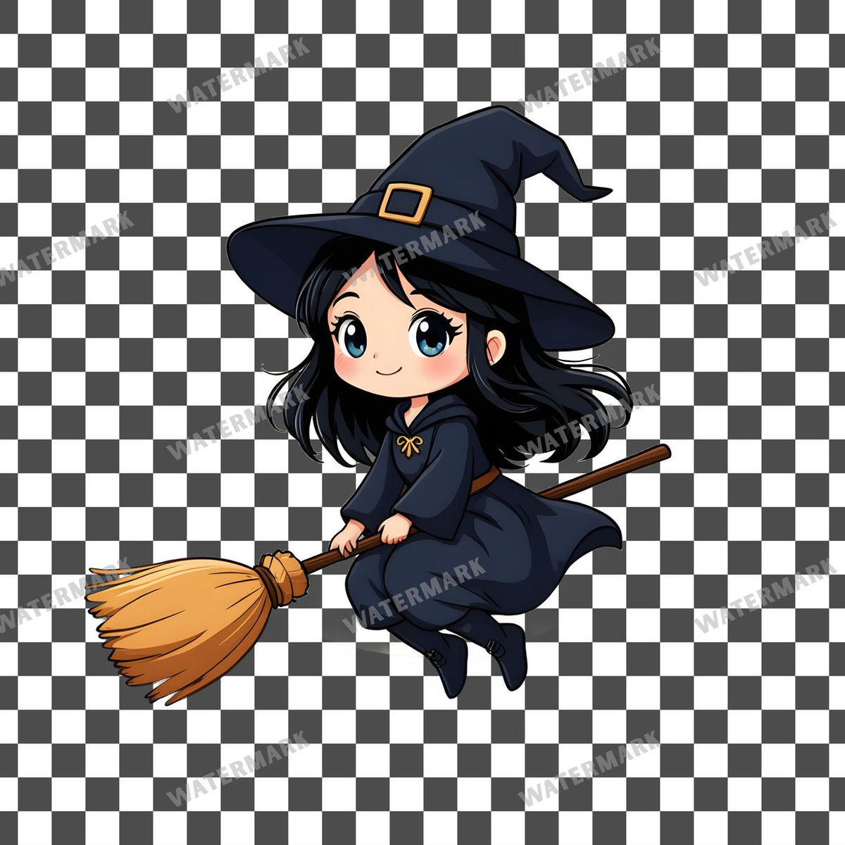 Chibi Witch Flying Clipart Pngs