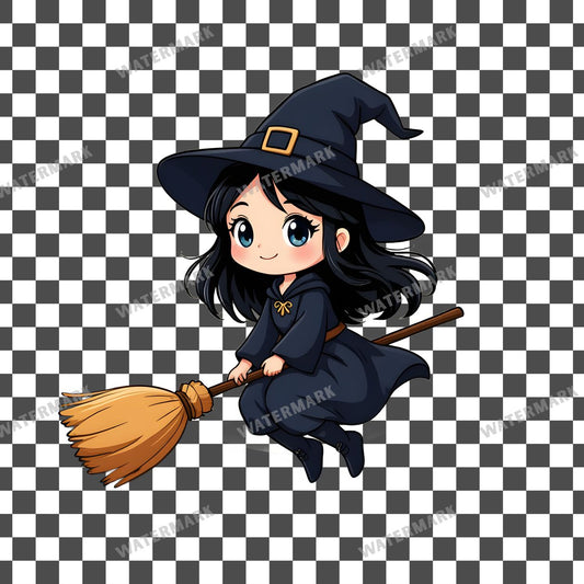Chibi Witch Flying Clipart Pngs