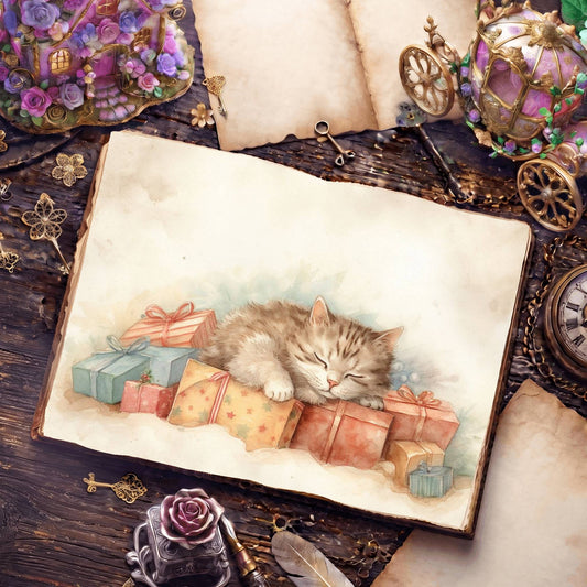 Christmas Cosy Cat Digital Papers