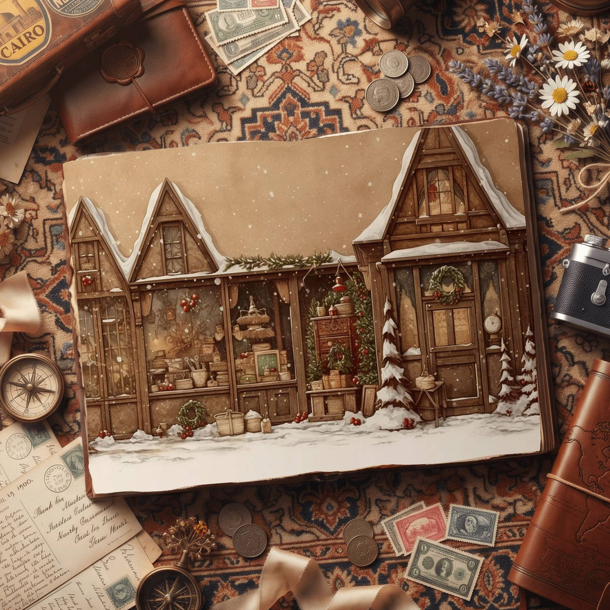 Christmas Cottage Vintage Digital Papers