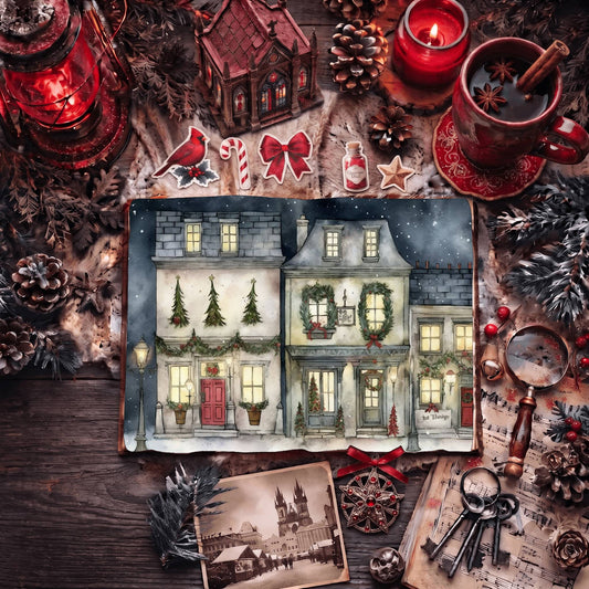 Christmas Decorated House Digital Papers