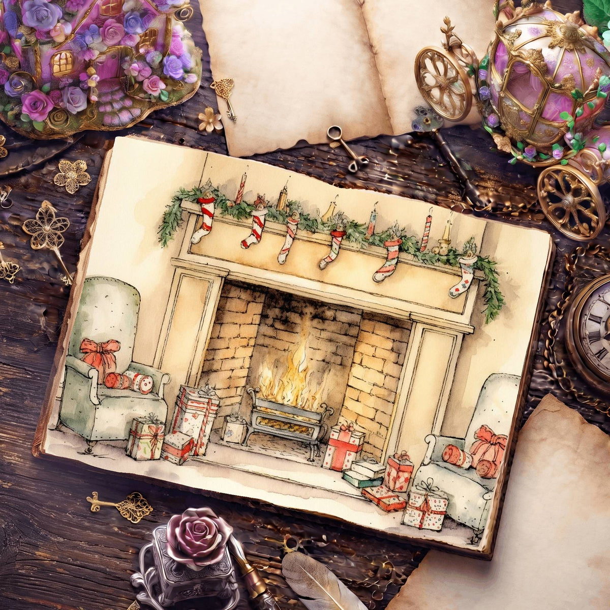Christmas Fireplace Digital Papers