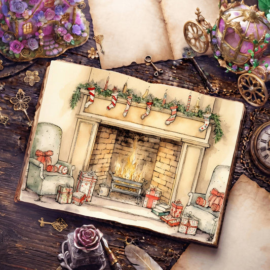 Christmas Fireplace Digital Papers