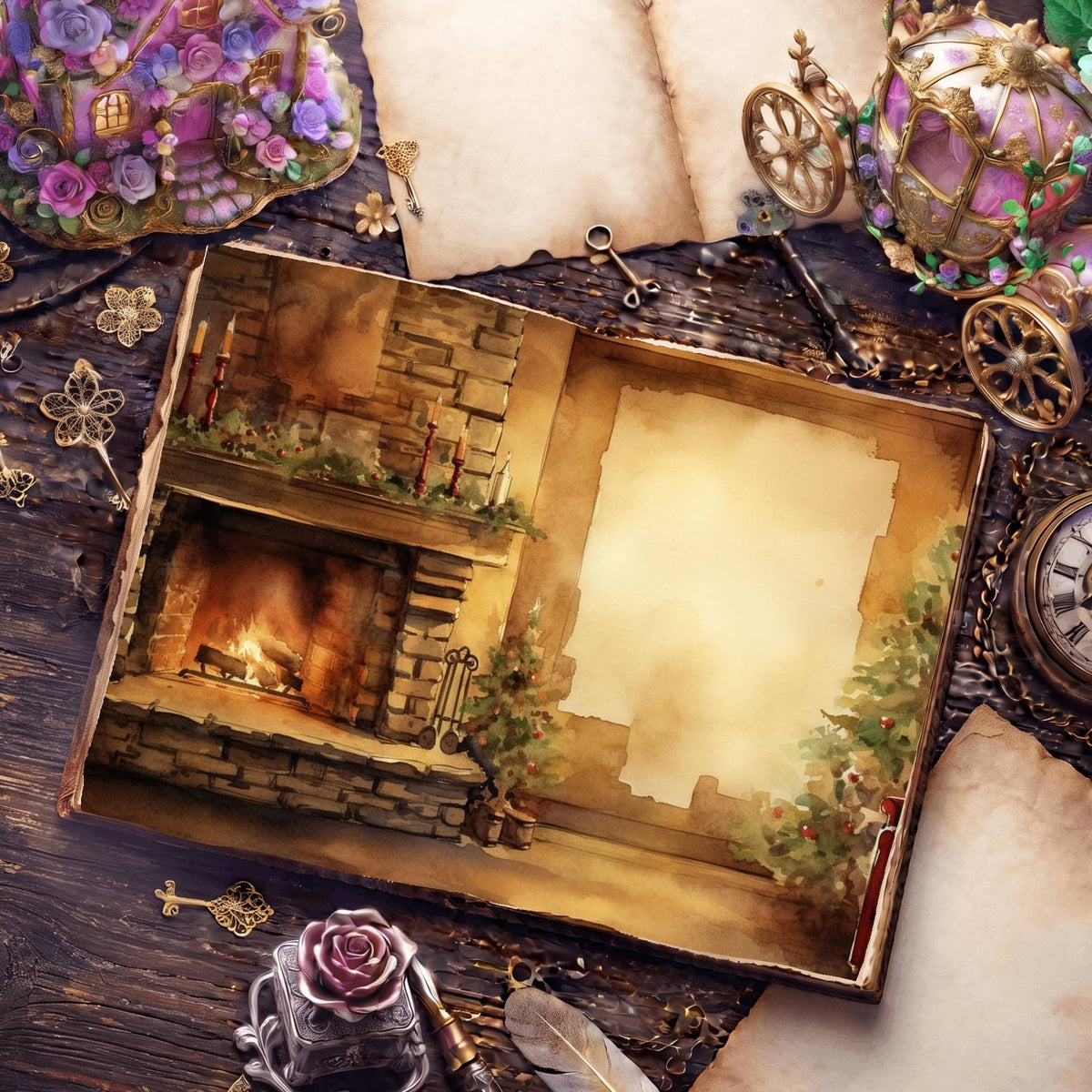 Christmas Fireplace Digital Papers