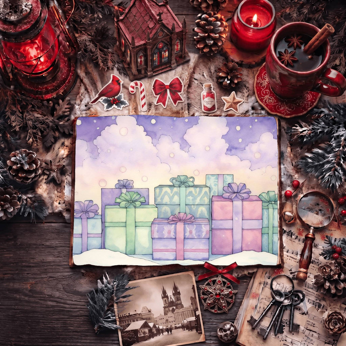 Christmas Gifts printable junk journal papers, digital download preview