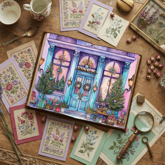 Christmas Purple Shop Front printable junk journal papers, digital download preview