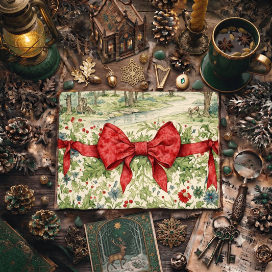 Christmas Red Ribbon Decorated Digital Papers