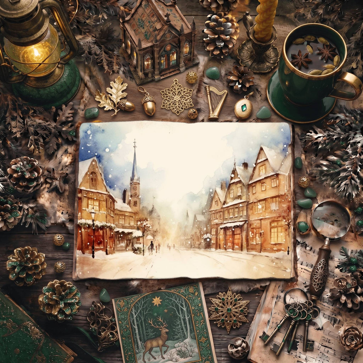 Christmas Snowy Town Digital Papers