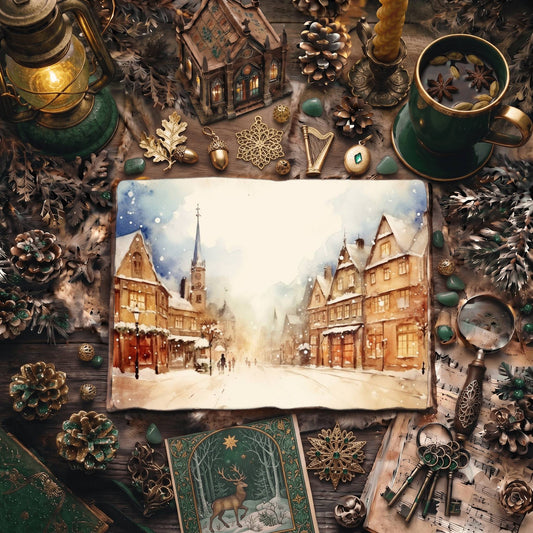Christmas Snowy Town Digital Papers