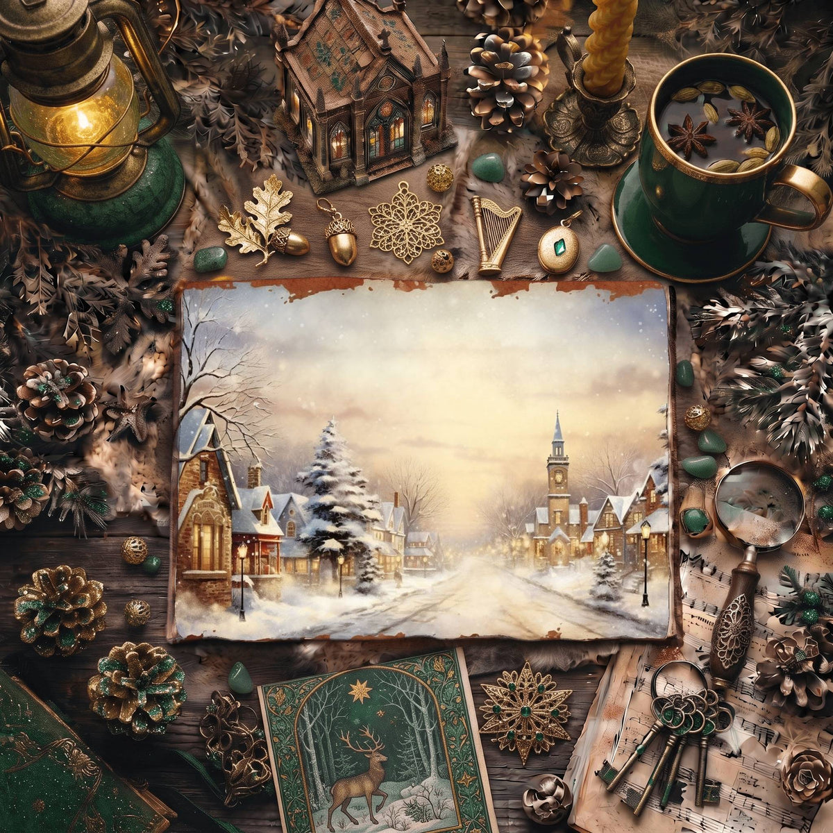 Christmas Snowy Town Digital Papers