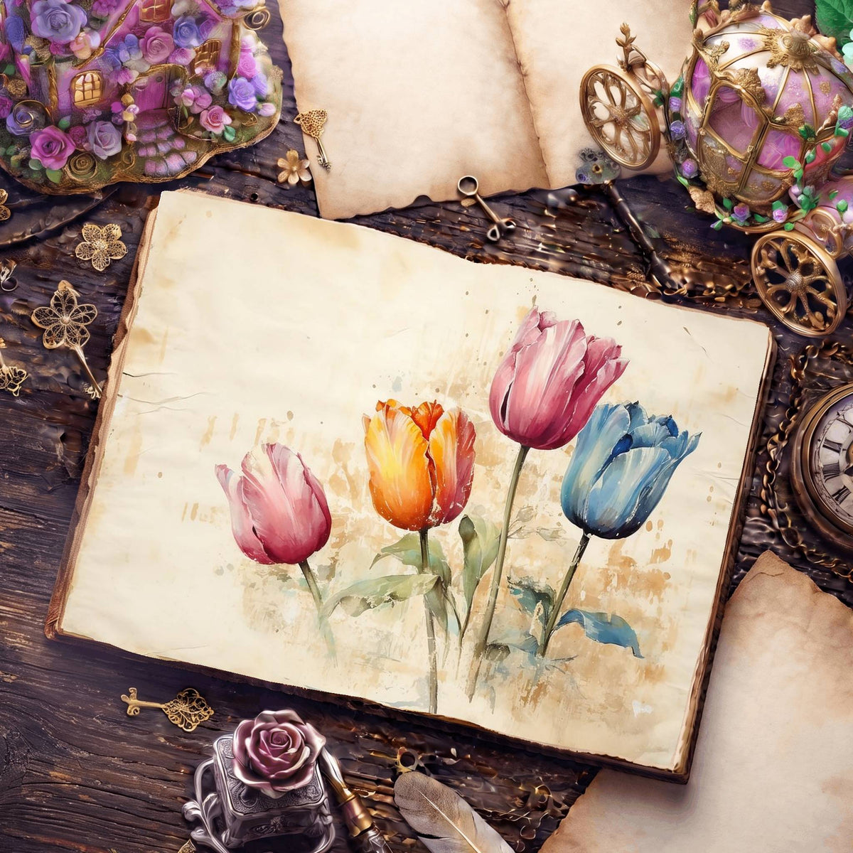 Colorful Tulips Digital Papers