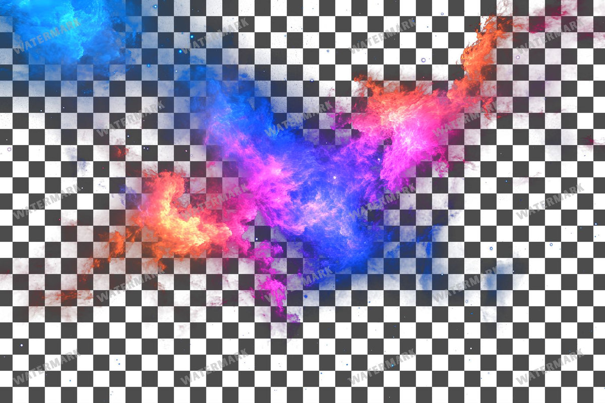 Cosmic Nebula Cloud Burst PNG overlay on a transparent checkered background, preview 1