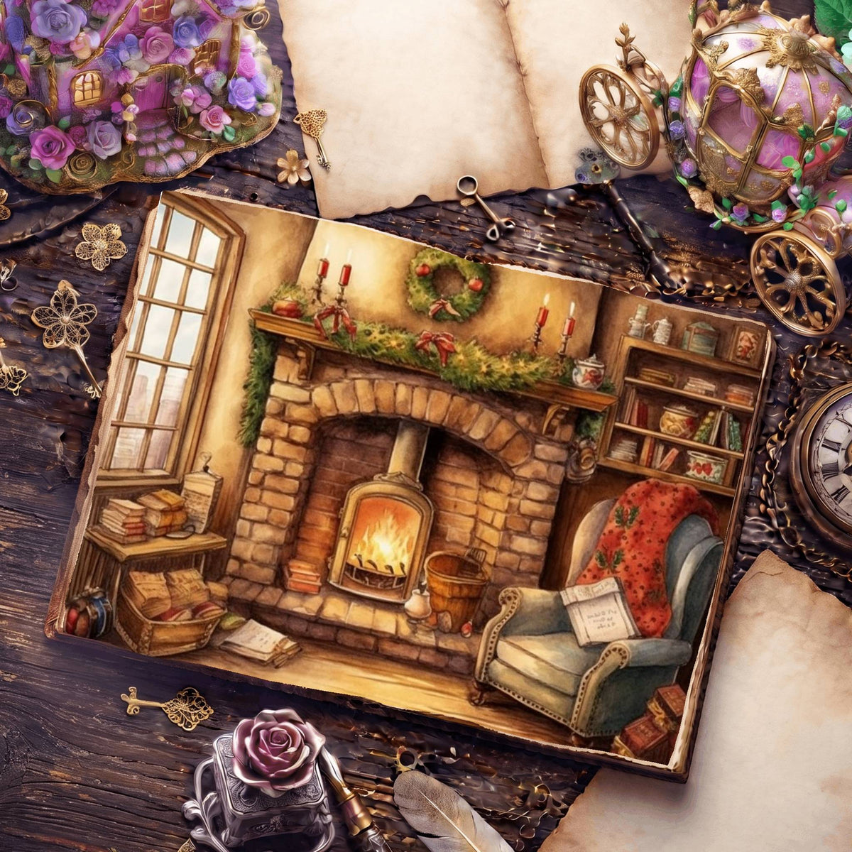 Cosy Christmas Fireplace Digital Papers