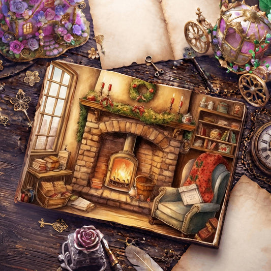 Cosy Christmas Fireplace Digital Papers