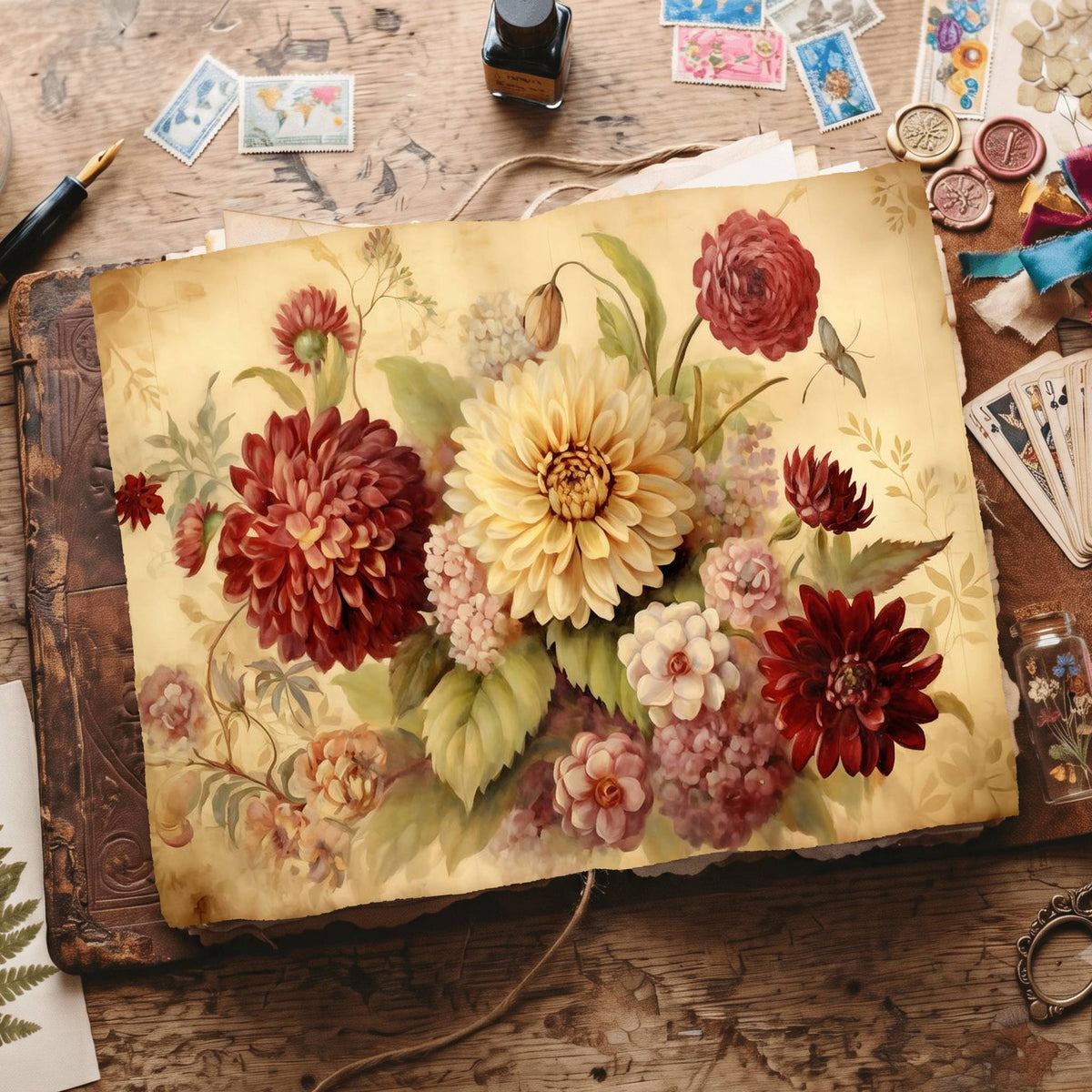 Crimson Flowers Digital Papers
