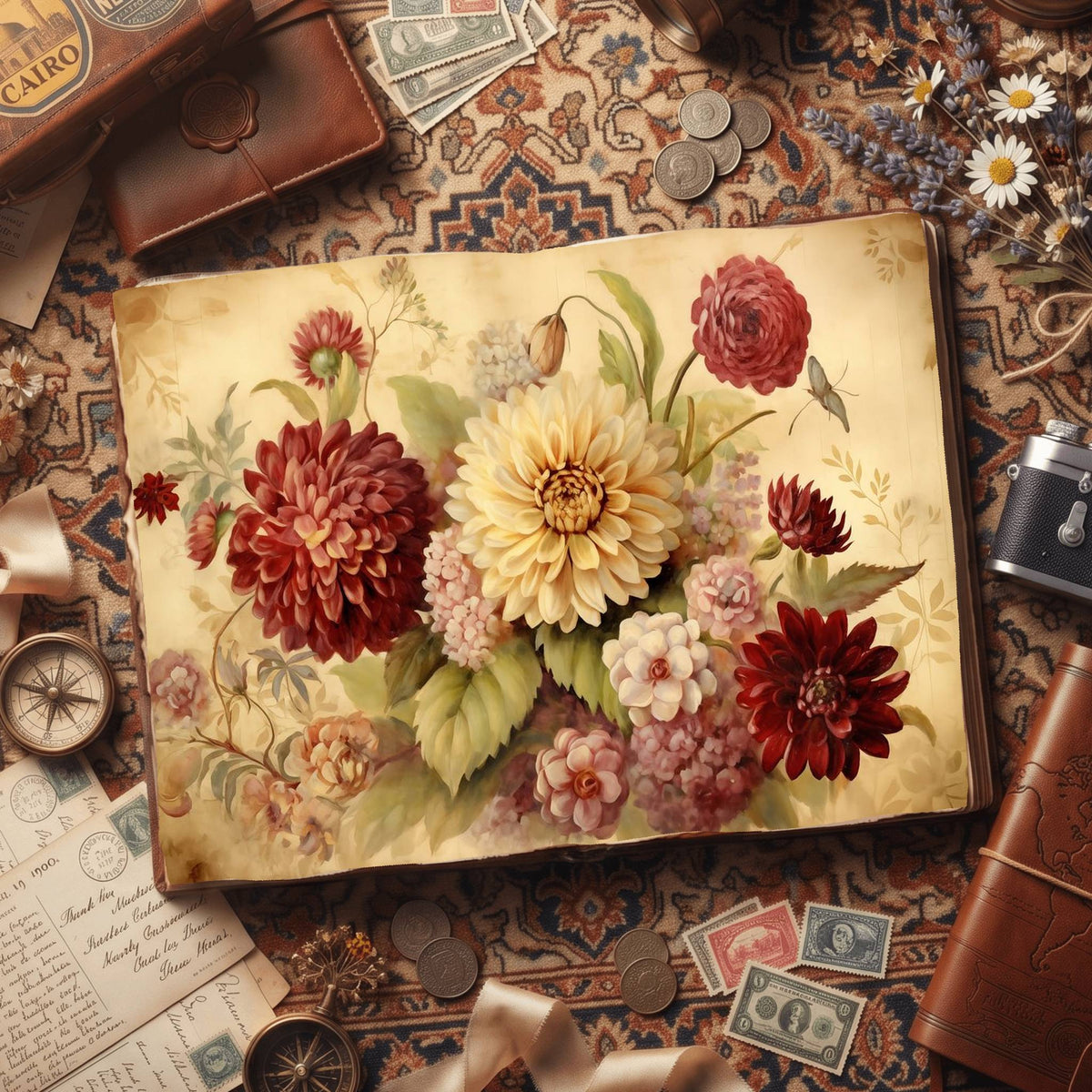 Crimson Flowers Digital Papers