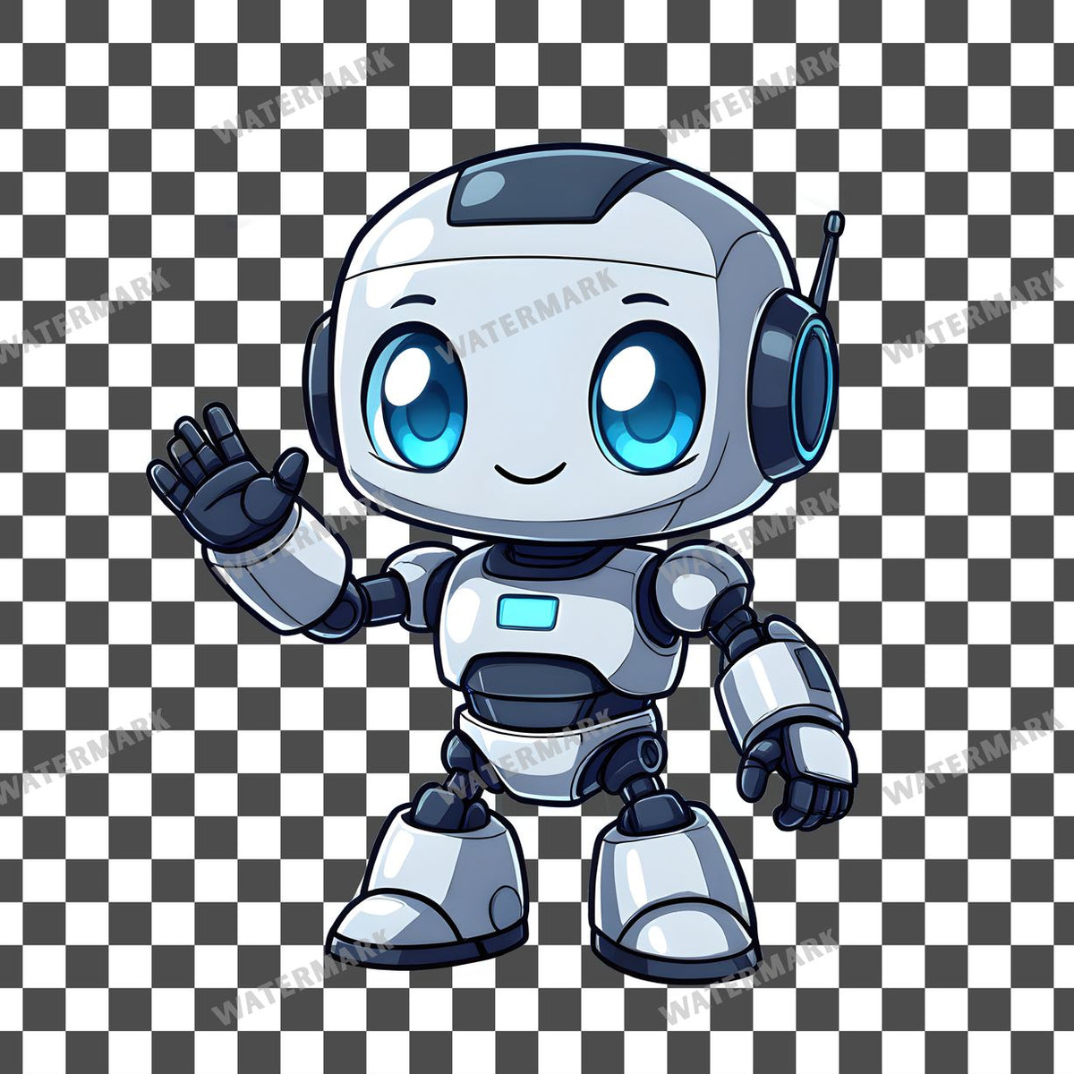 Cute Chibi Robot Waving Clipart Pngs
