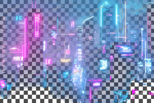 Cyberpunk Cityscape Background Transparent Overlay Pngs