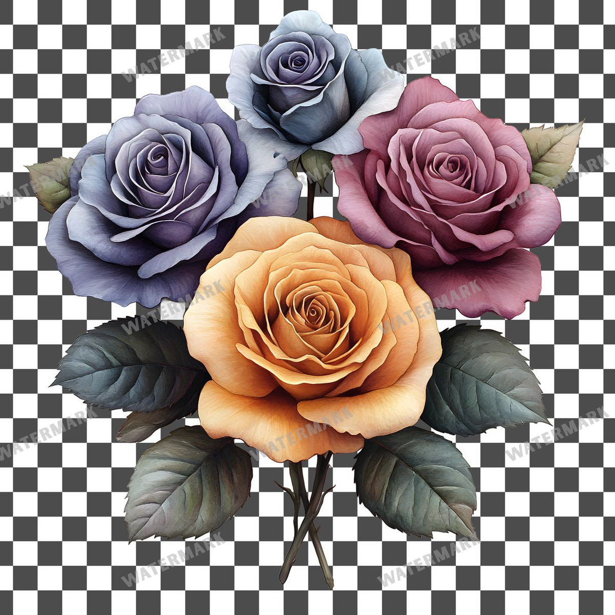 Faded Rose Bouquet clipart PNG on a transparent background, design 1