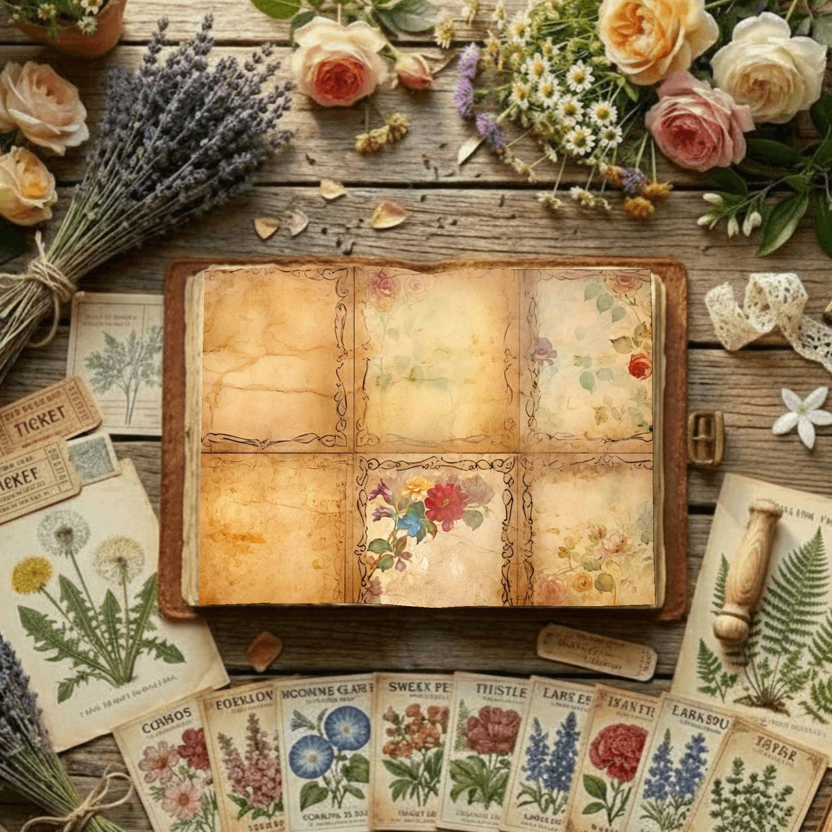Floral Collage Digital Papers