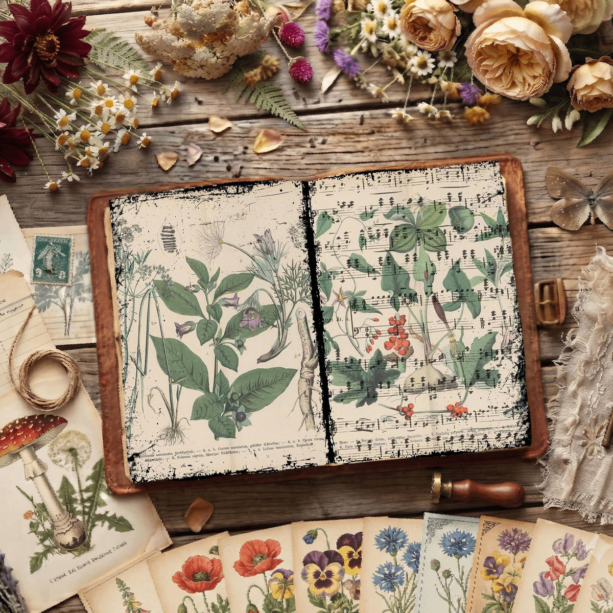 Herbal printable junk journal papers, digital download preview