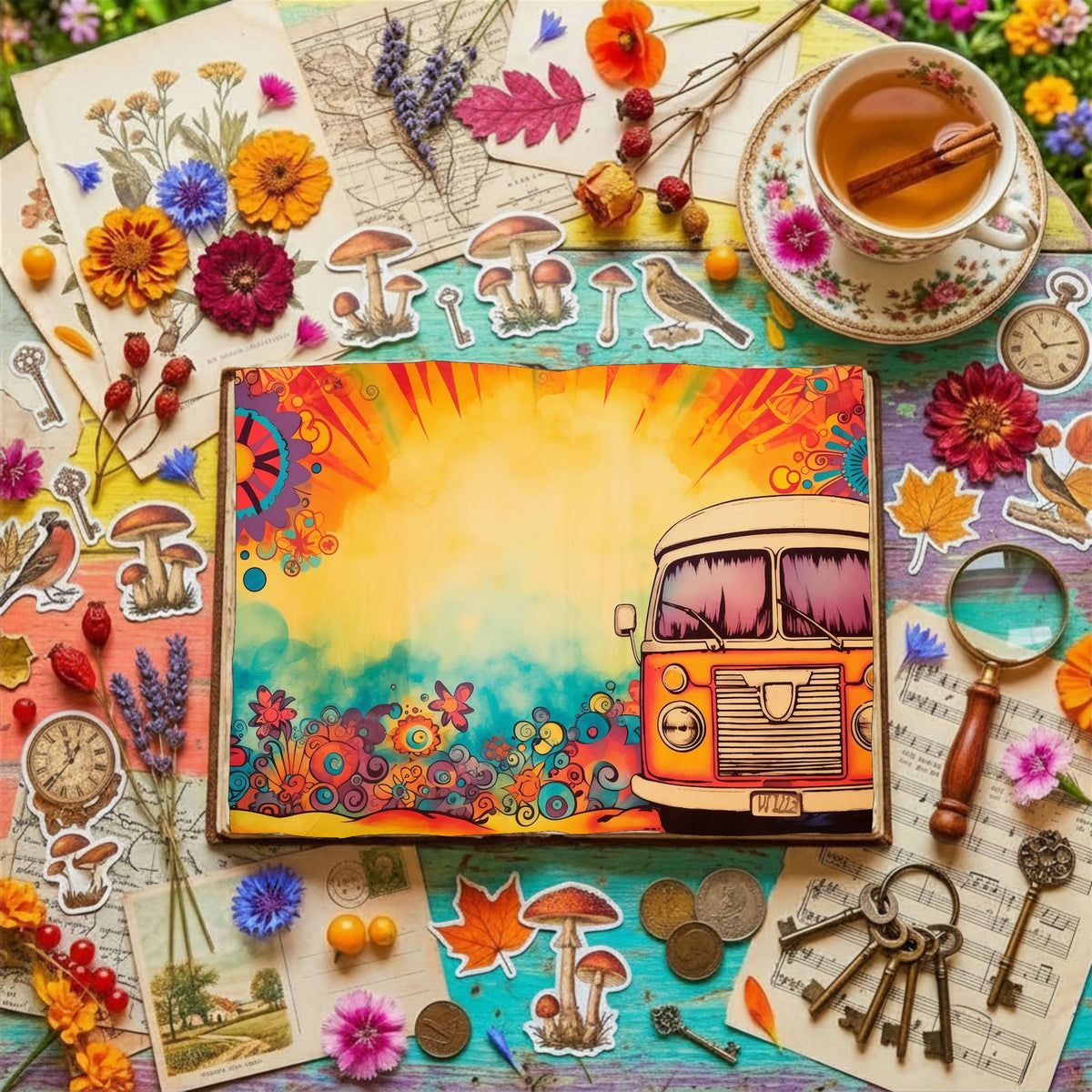 Hippie Campervan Digital Papers