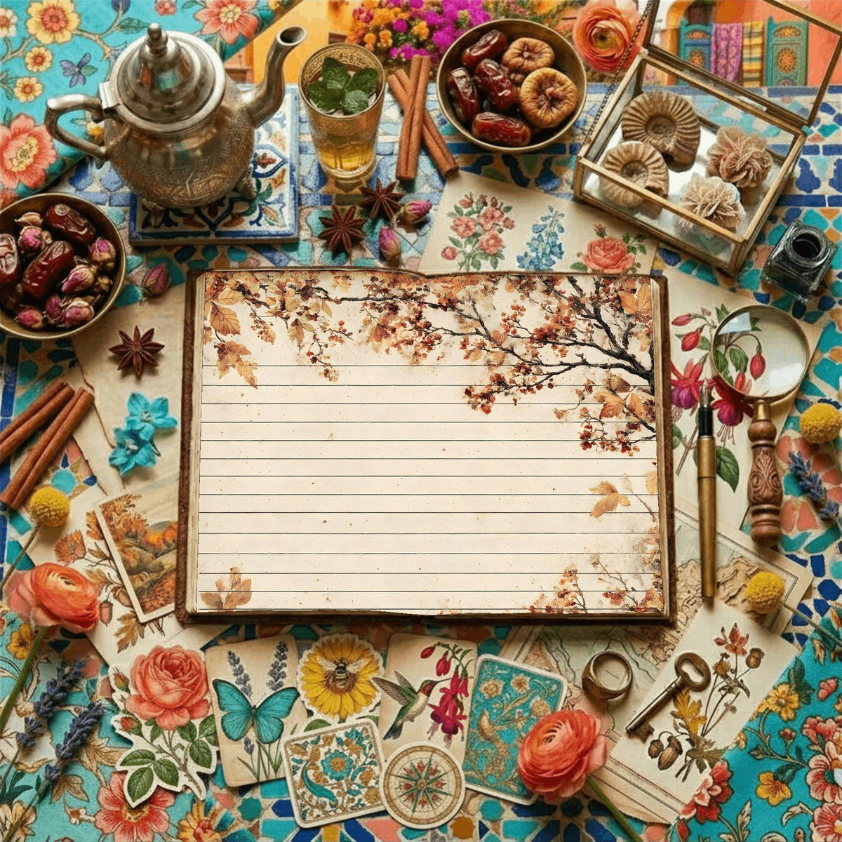 Lined Autumn Leaves Digital Papers