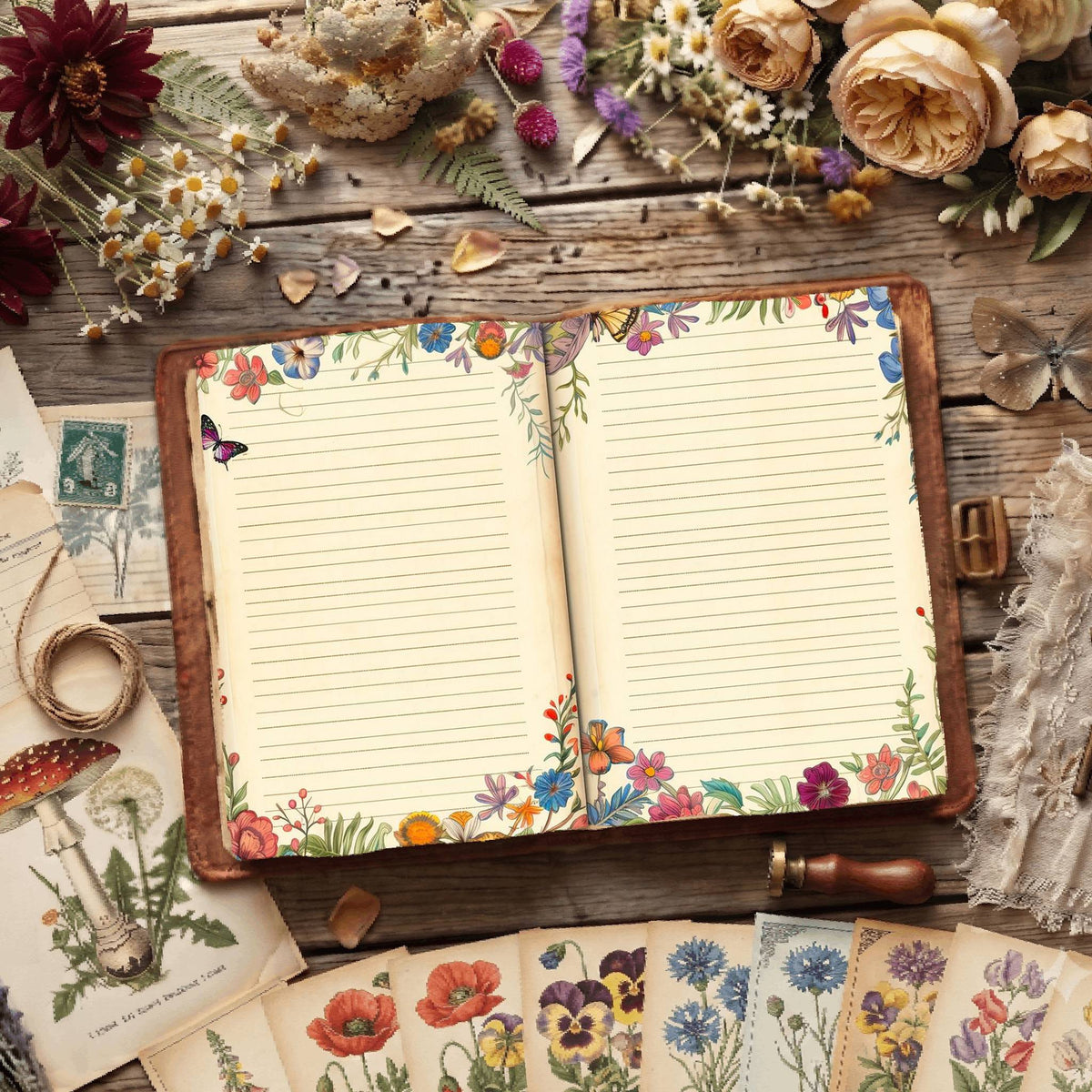 Lined Floral Digital Papers
