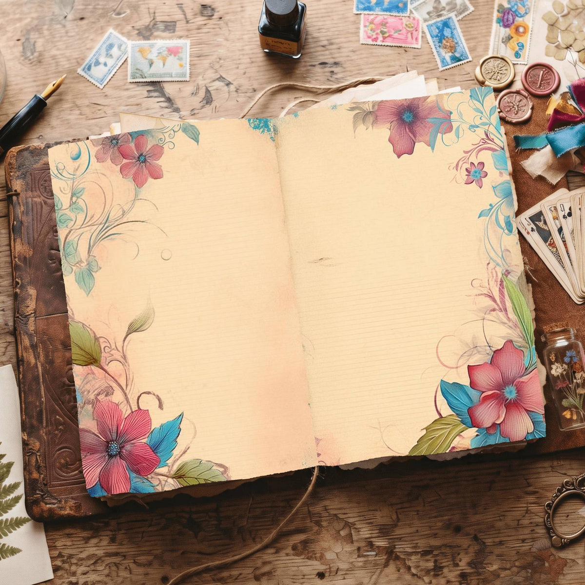 Lined Flower Digital Papers