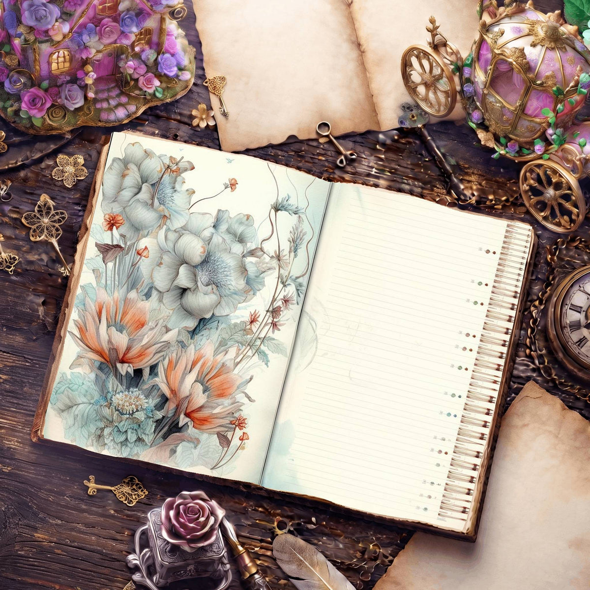 Lined Flower Digital Papers