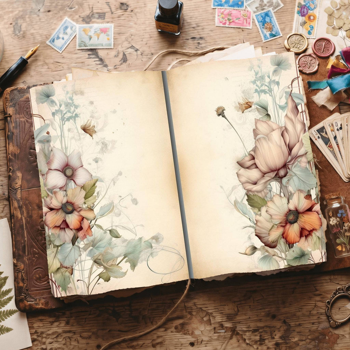 Lined Flower Digital Papers