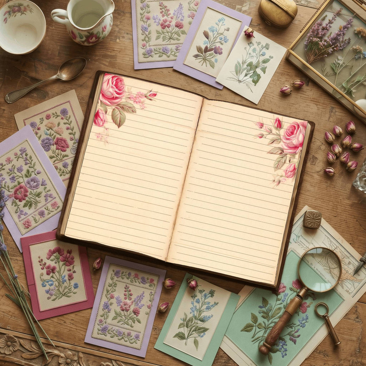 Lined Pink Rose Digital Papers