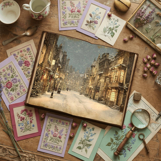 Lined Victorian Christmas Scene Digital Papers