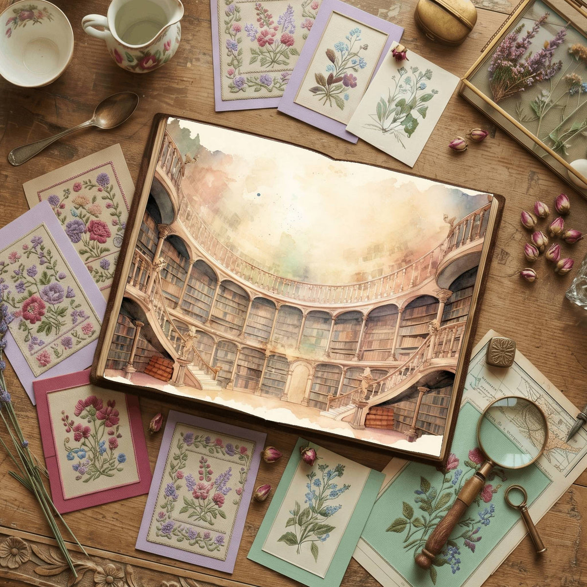 Magic Library Vintage Pastel Digital Papers