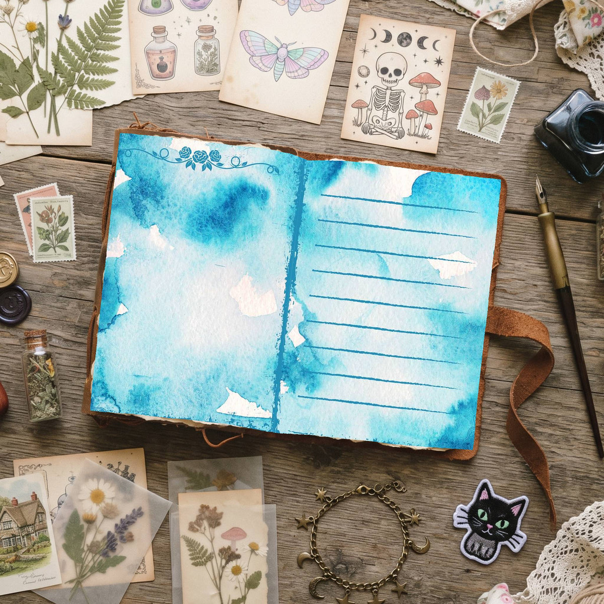 Mixed Color Distressed Blank And Lined Digital Papers