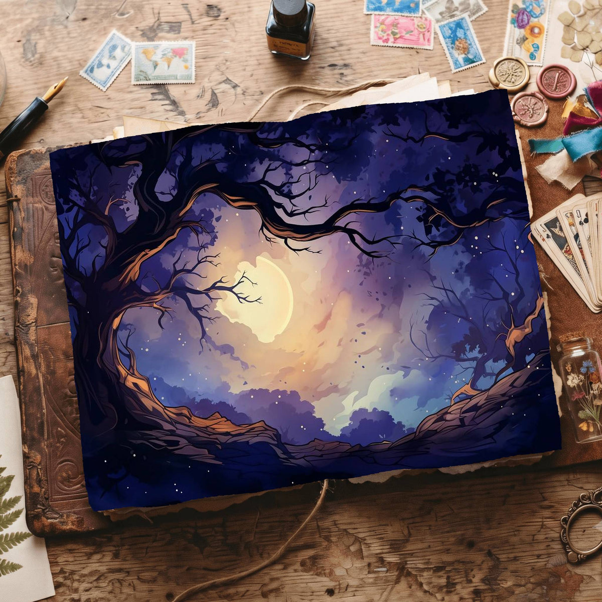 Moonlit Tree Digital Papers