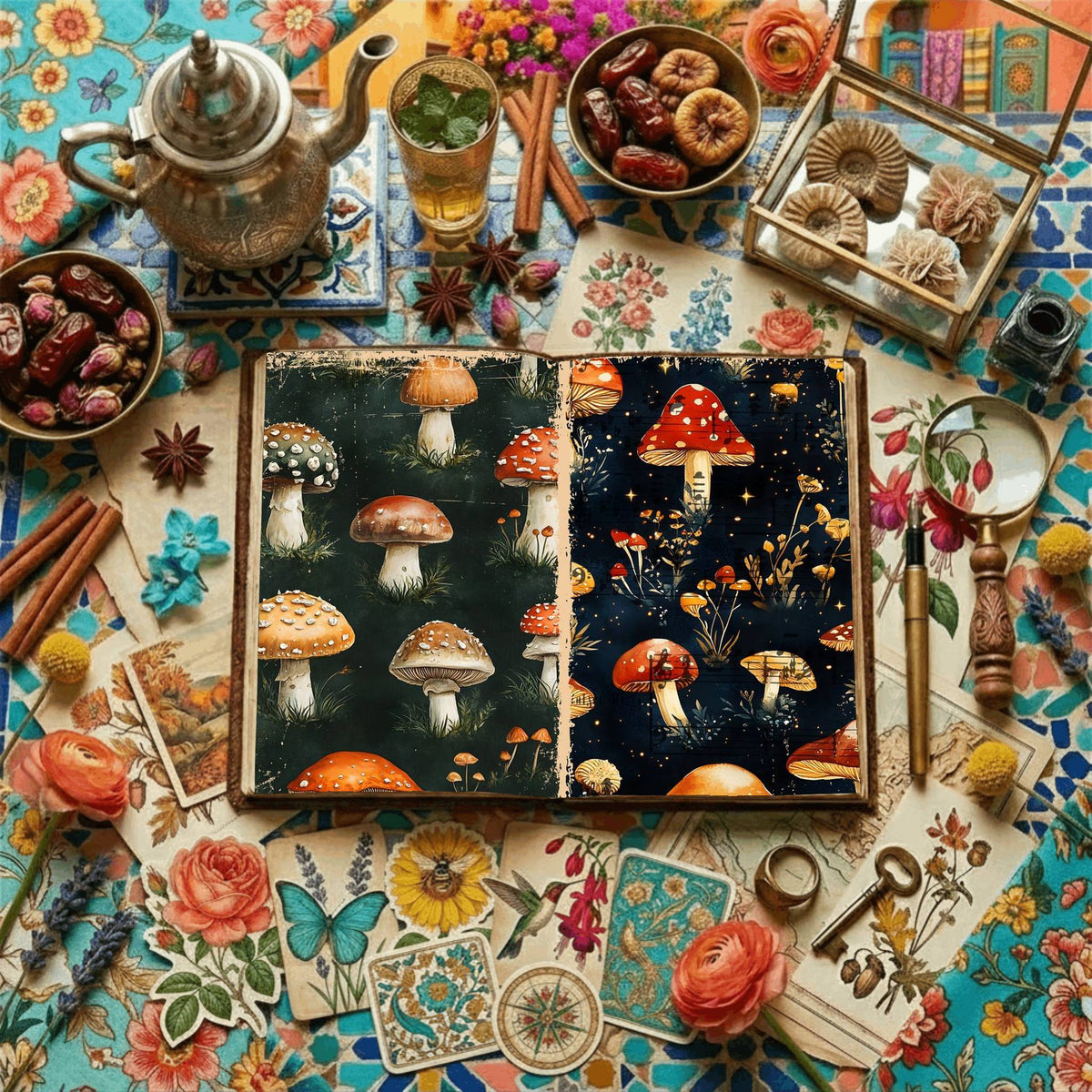 Mushroom cottagecore printable junk journal papers, digital download preview