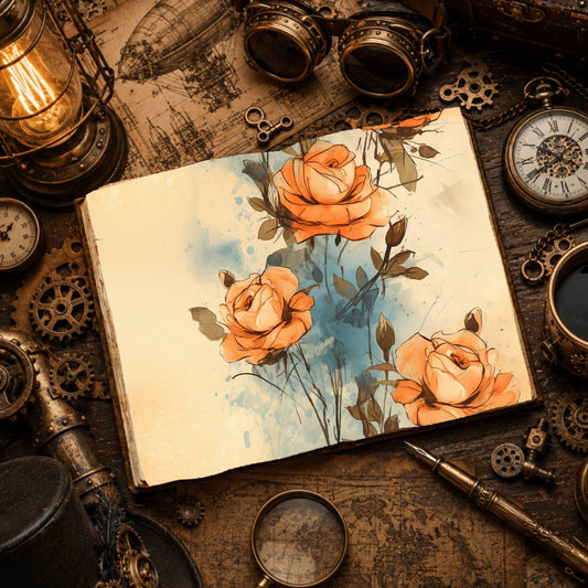 Orange Roses floral printable junk journal papers, digital download preview