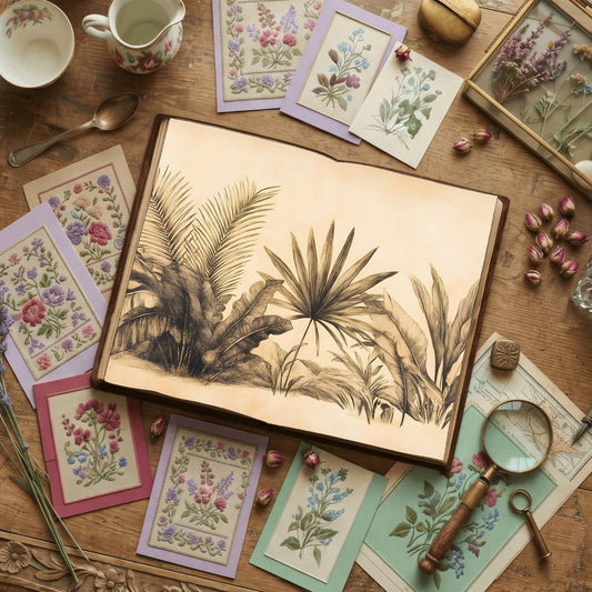 Palm Leaves printable junk journal papers, digital download preview