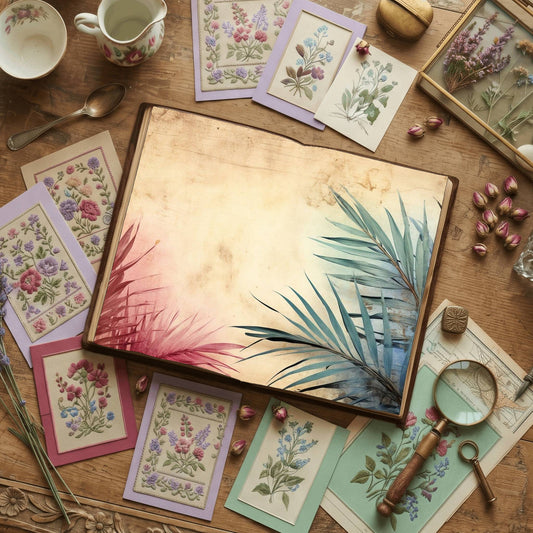 Palm Leaves printable junk journal papers, digital download preview