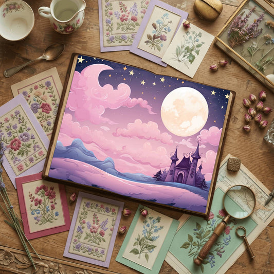 Pastel Pink Moon Digital Papers