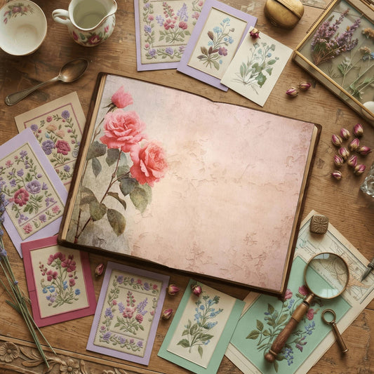 Pastel Pink Rose floral printable junk journal papers, digital download preview