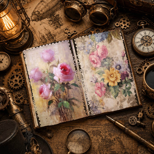 Pastel Roses floral printable junk journal papers, digital download preview