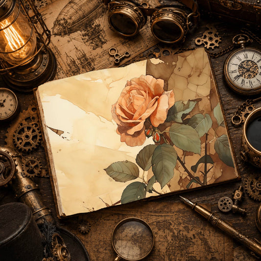 Peach Rose floral printable junk journal papers, digital download preview