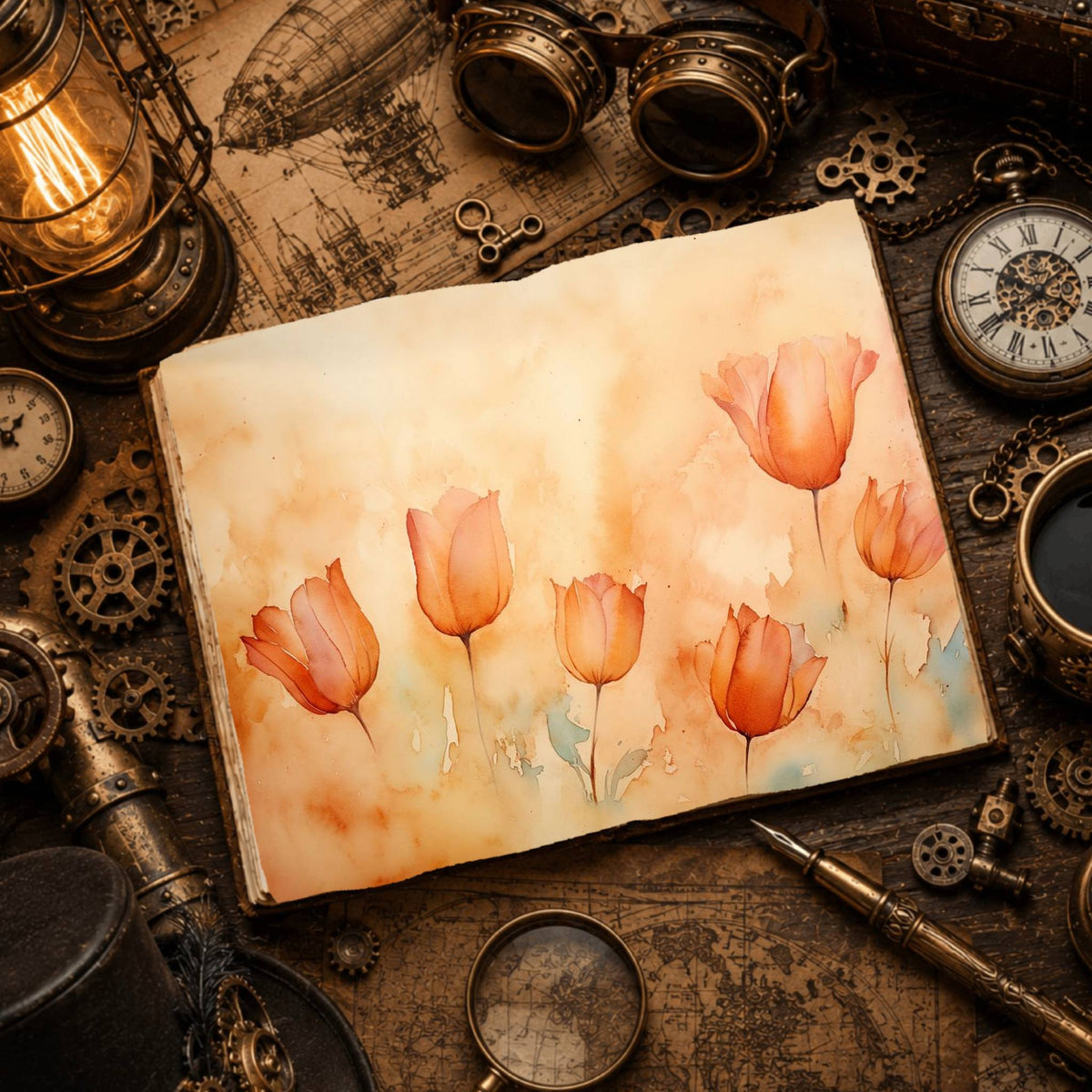 Peach Tulips Digital Papers